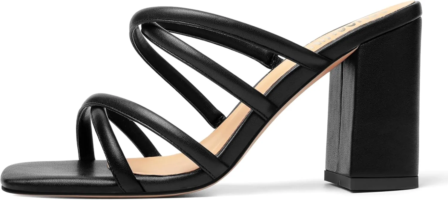 Womens Slip On Matte Open Toe Evening Dress Block High Heel Heeled Sandals 3.3 Inch