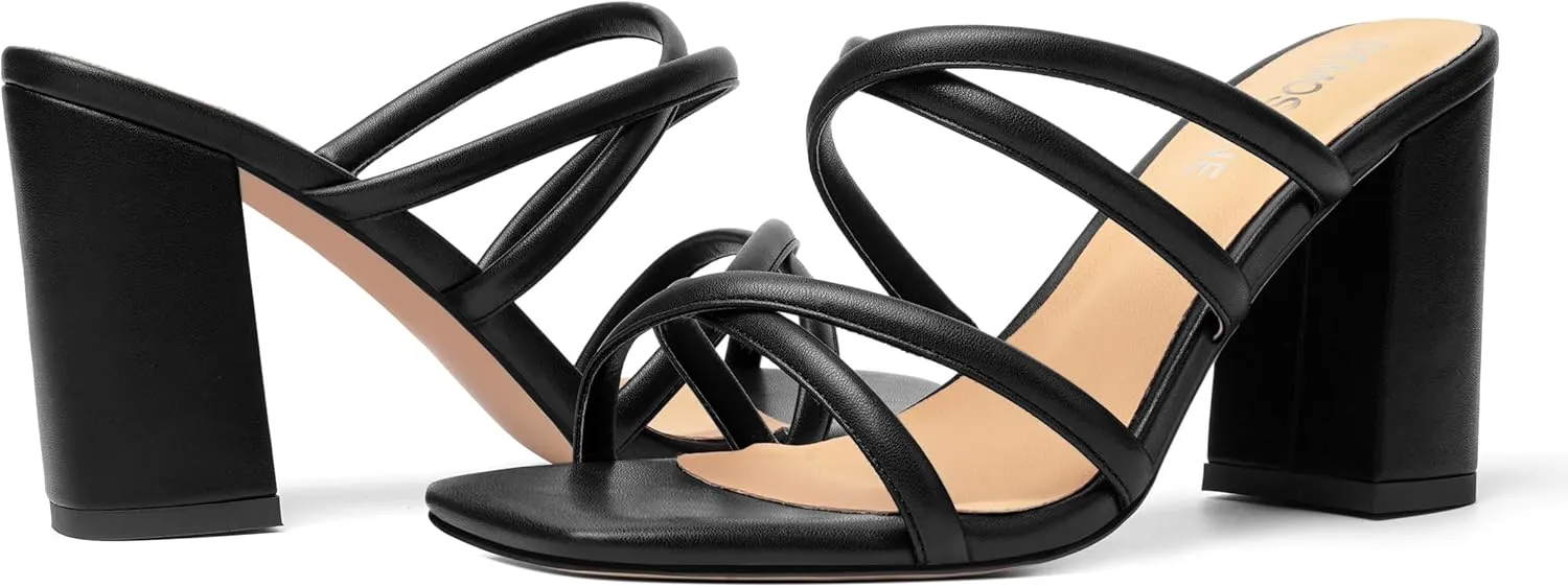 Womens Slip On Matte Open Toe Evening Dress Block High Heel Heeled Sandals 3.3 Inch