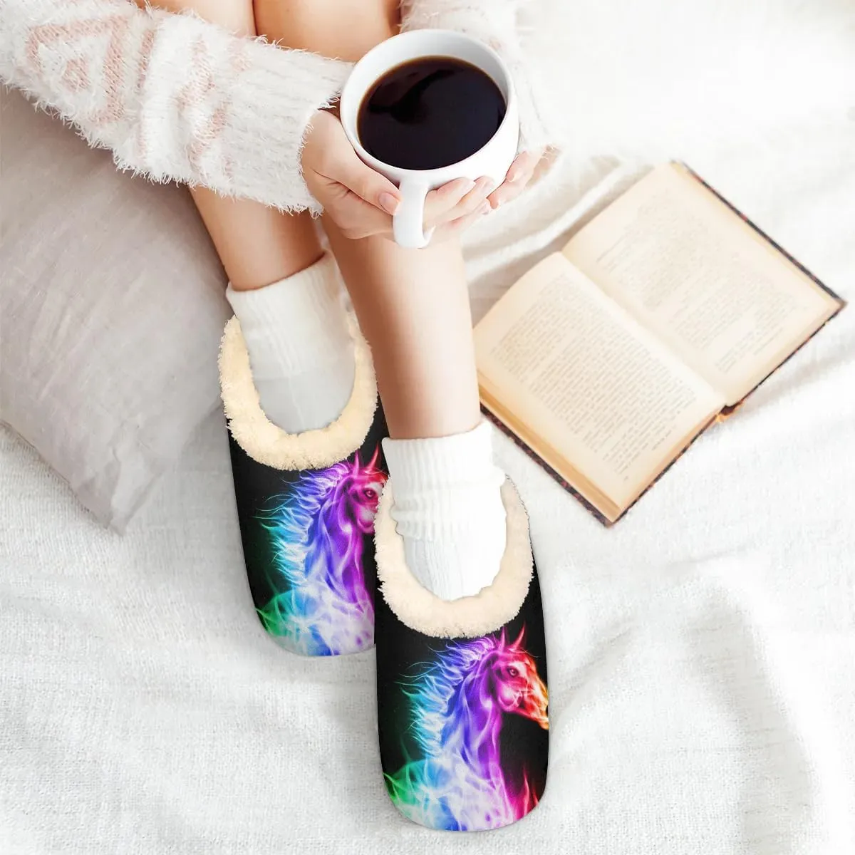 Women's Slippers Comfy Warm House Slippers for Women Men, Fuzzy Slip-on Plush Ladies Slippers Socks for Winter Bedroom Indoor and Outdoor