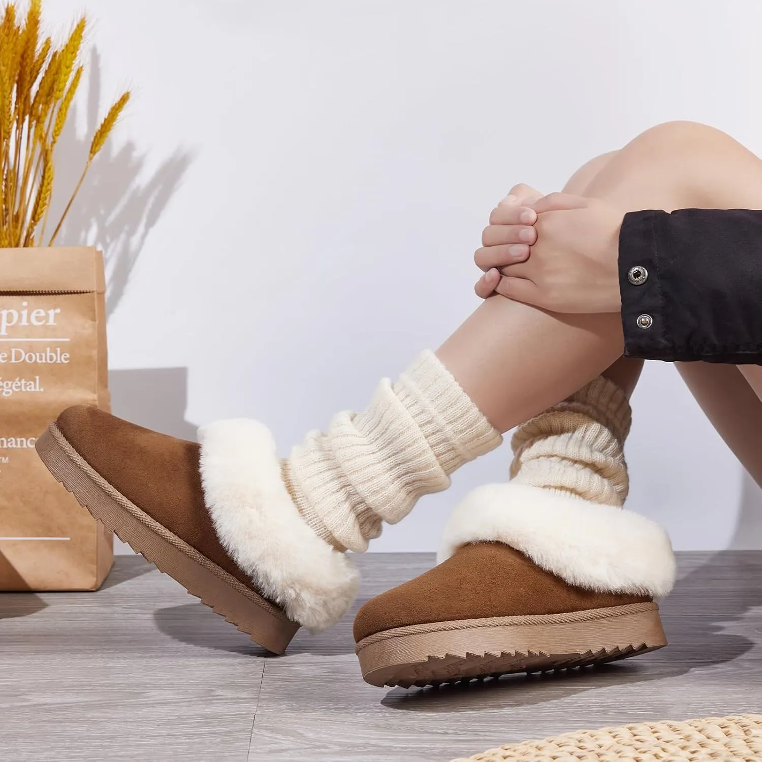 Women's Slippers Platform Mini Boots Anti-Slip Boot For Outdoor Short Ankle Boot Fur Fleece Lined Sneakers House slippers