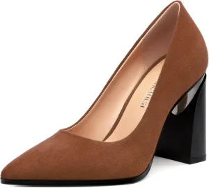 Women's Suede Chunky Block high Heels Comfortable Closed Pointed Toe Slip On Pumps Dinner Wedding Party Office Shoes 3.5 inch