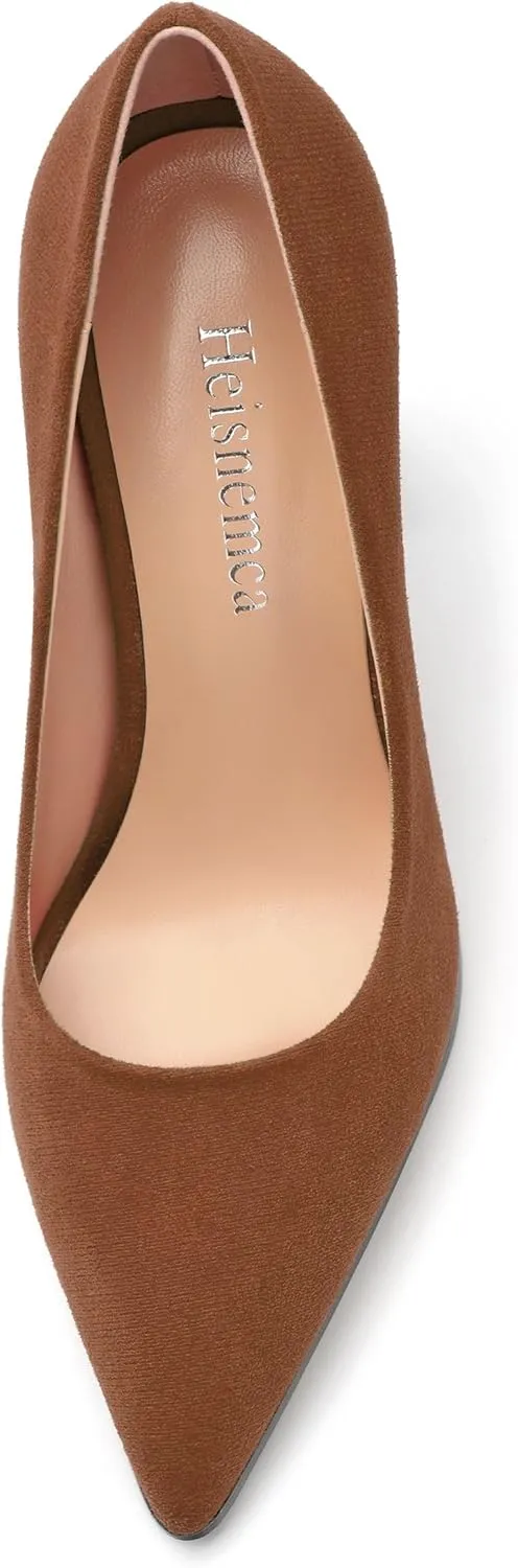 Women's Suede Chunky Block high Heels Comfortable Closed Pointed Toe Slip On Pumps Dinner Wedding Party Office Shoes 3.5 inch