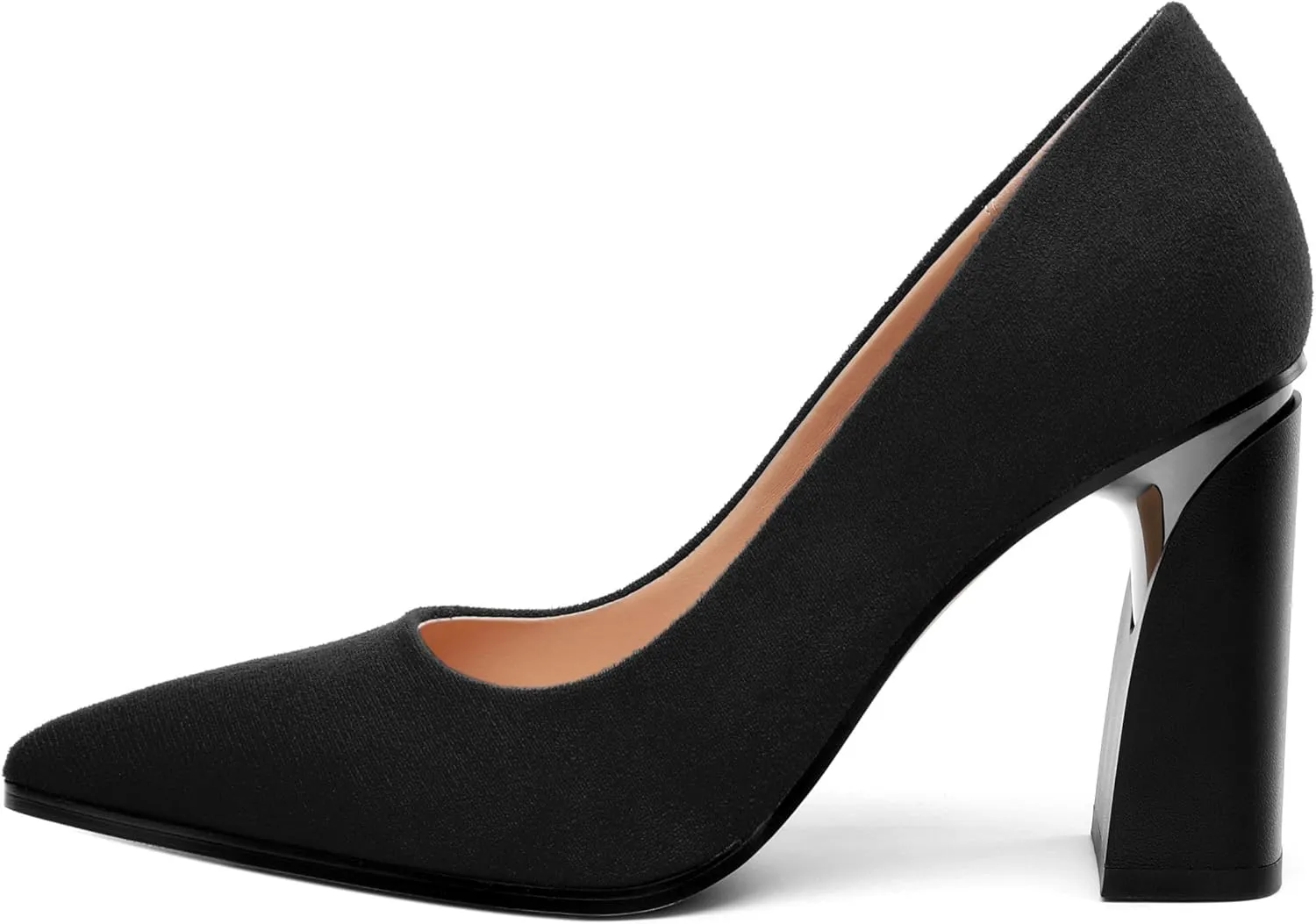 Women's Suede Chunky Block high Heels Comfortable Closed Pointed Toe Slip On Pumps Dinner Wedding Party Office Shoes 3.5 inch