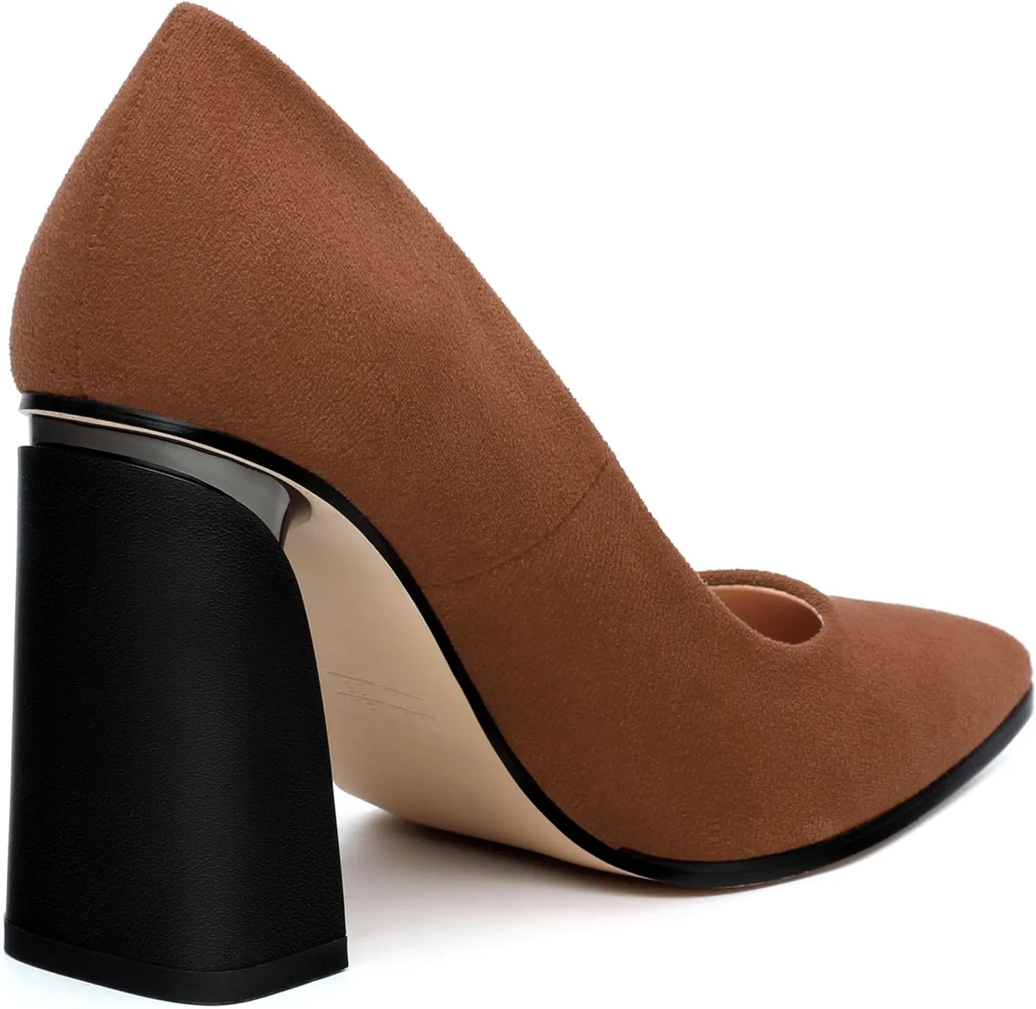 Women's Suede Chunky Block high Heels Comfortable Closed Pointed Toe Slip On Pumps Dinner Wedding Party Office Shoes 3.5 inch