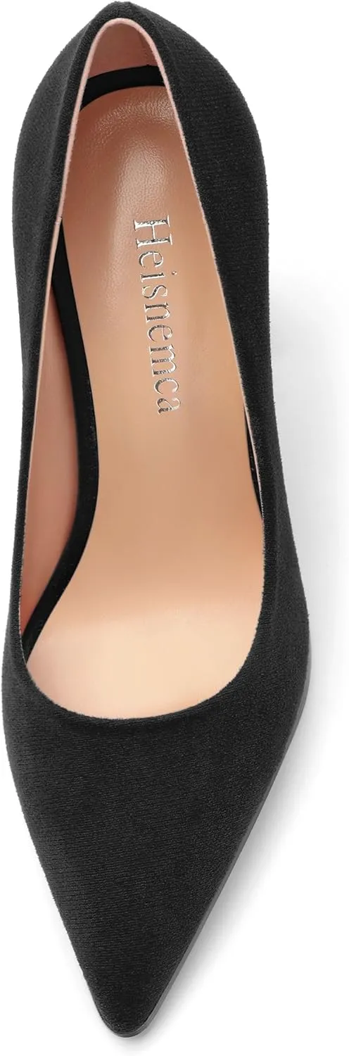 Women's Suede Chunky Block high Heels Comfortable Closed Pointed Toe Slip On Pumps Dinner Wedding Party Office Shoes 3.5 inch