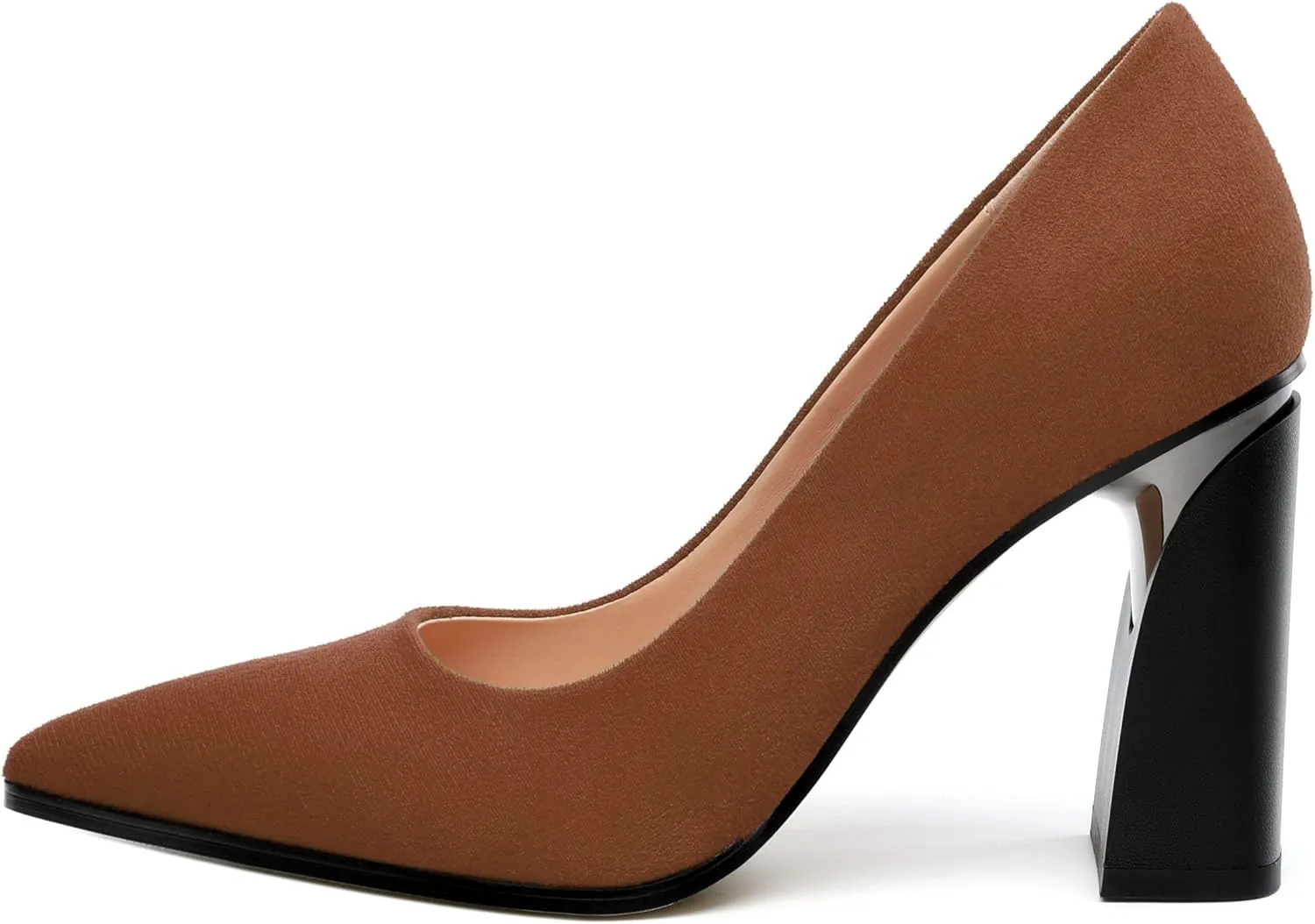 Women's Suede Chunky Block high Heels Comfortable Closed Pointed Toe Slip On Pumps Dinner Wedding Party Office Shoes 3.5 inch