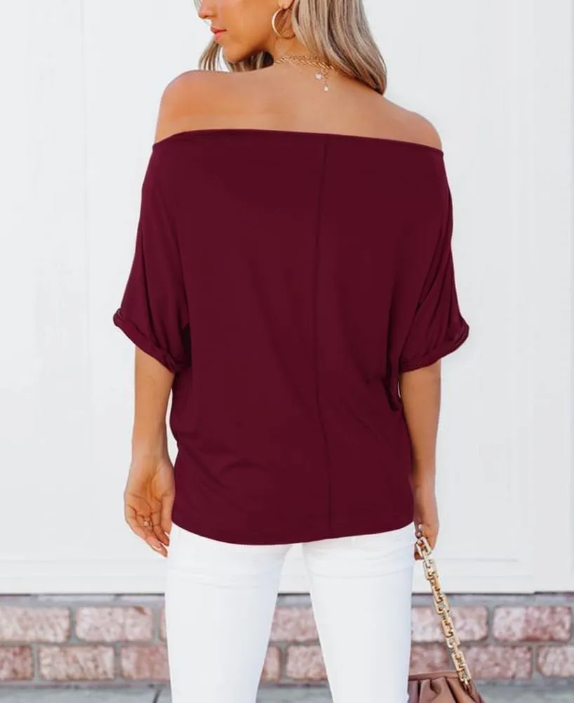 Womens Summer Off The Shoulder Shirts Casual Sexy Short Sleeve Tops Trendy Casual Loose Oversized Blouses Tshirt Tunic