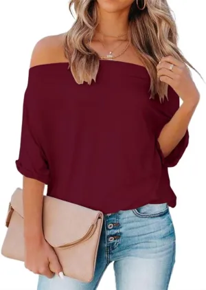 Womens Summer Off The Shoulder Shirts Casual Sexy Short Sleeve Tops Trendy Casual Loose Oversized Blouses Tshirt Tunic
