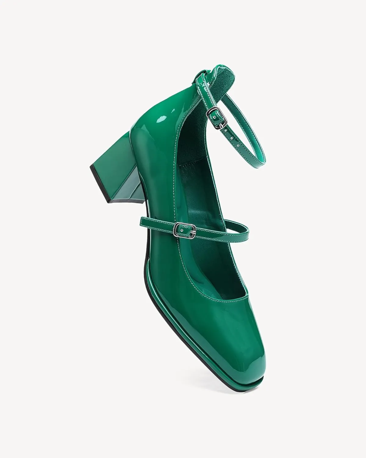 Women's Vintage Mary Jane Pumps - Patent Leather Chunky Heel Square Toe Dress Shoes for Work, Wedding & Retro Outfits