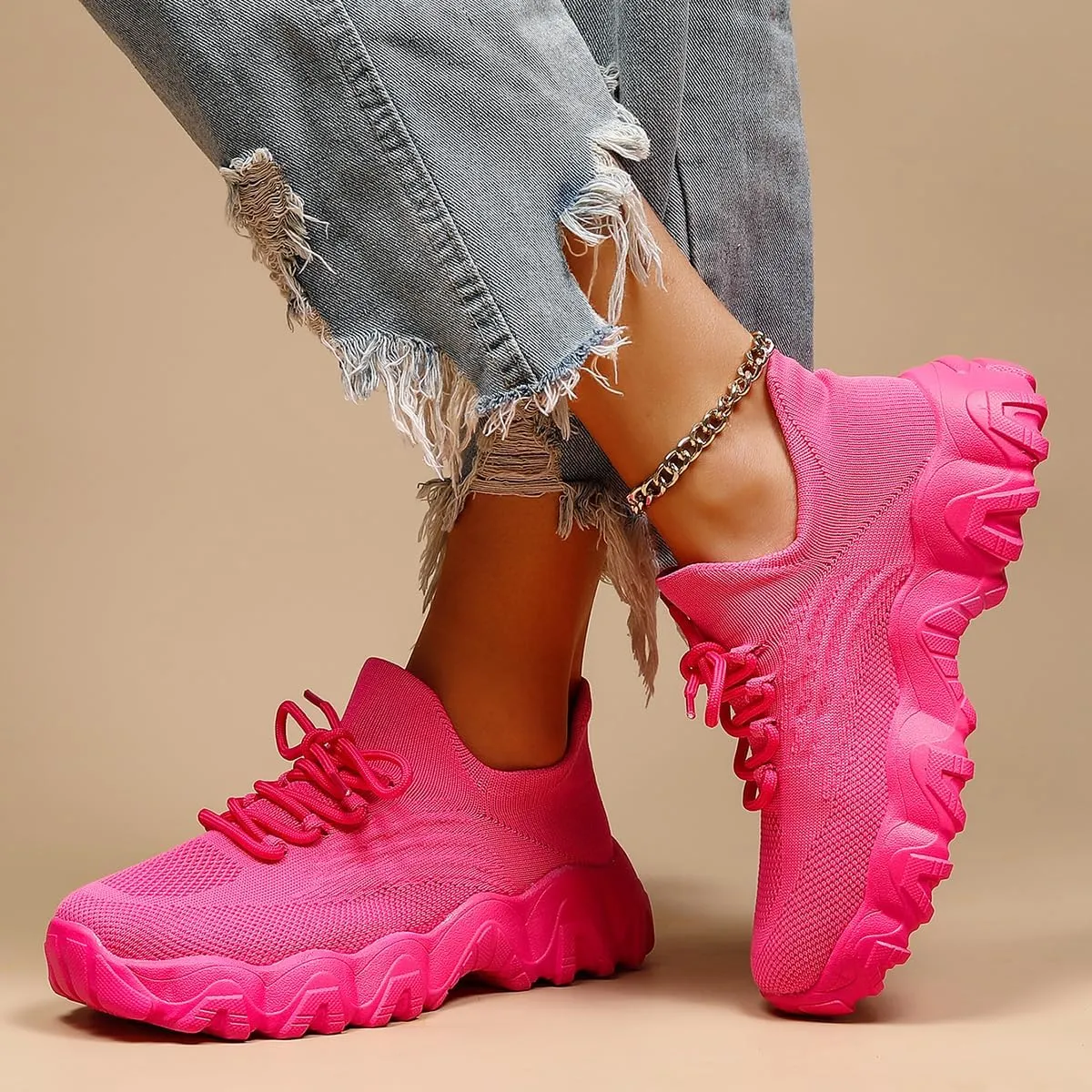 Women's Walking Shoes Slip-On Running Shoes- MD Sole Lightweight Sneakers for Women, Breathable Arch Support Running Gym Shoes
