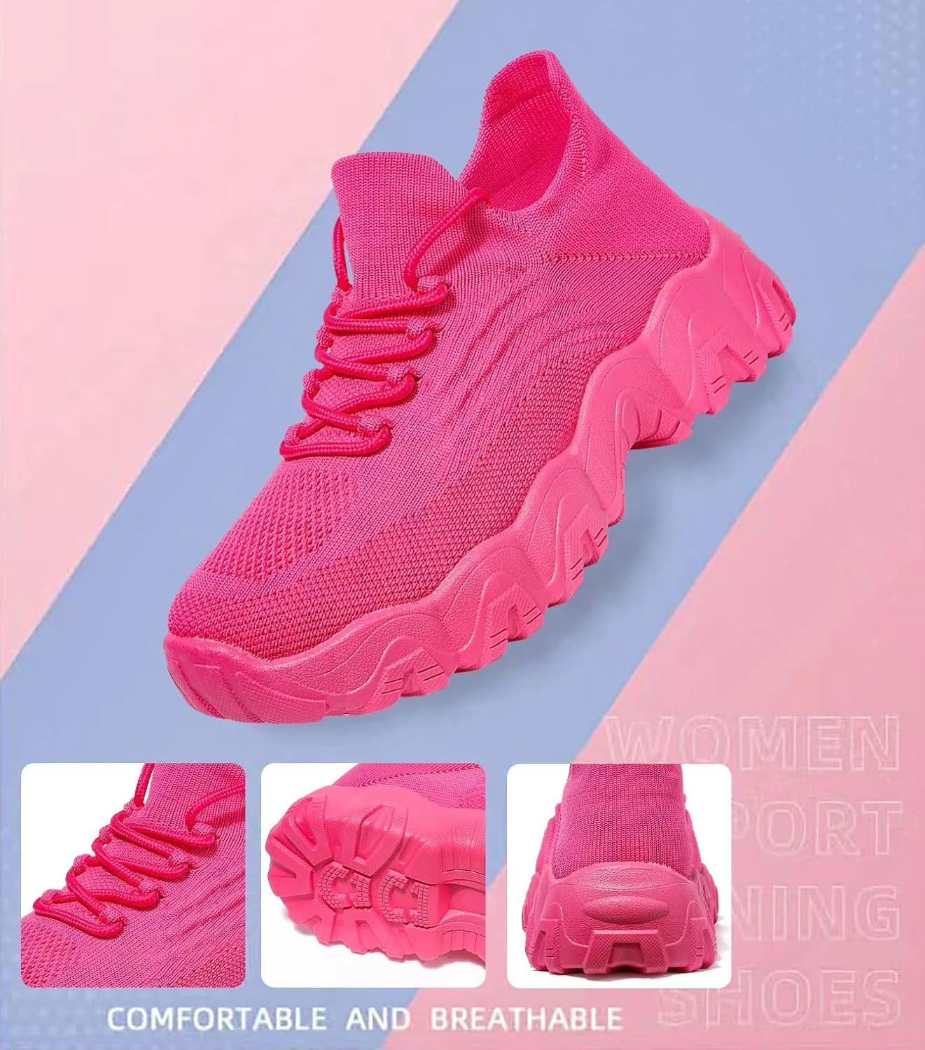 Women's Walking Shoes Slip-On Running Shoes- MD Sole Lightweight Sneakers for Women, Breathable Arch Support Running Gym Shoes