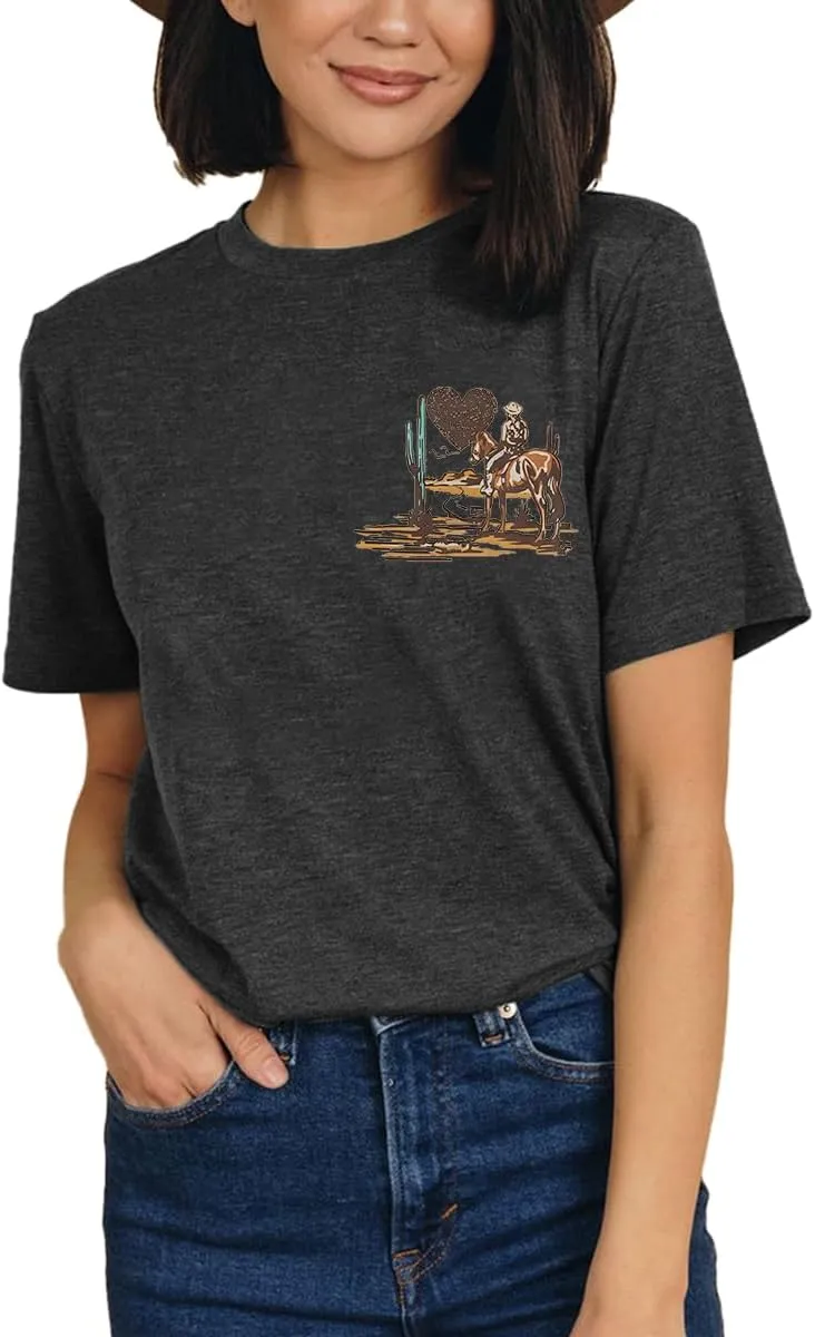 Womens Western Cowgirls Graphic Shirts Teen Girls Cute Country Music Short Sleeve Tshirt Tees