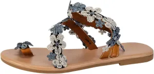 Women's White Flowers Lace Sandals Flat Clip Toe Roman Sandals Comfy Dress Casual Walking Beach Shoes Dressy Summer White Lace Flower Design for Bride Comfy Dress