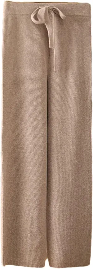 Women's Wool Wide Leg Knitted Trousers Casual Lace Up Drawstring Soft Warm Pants
