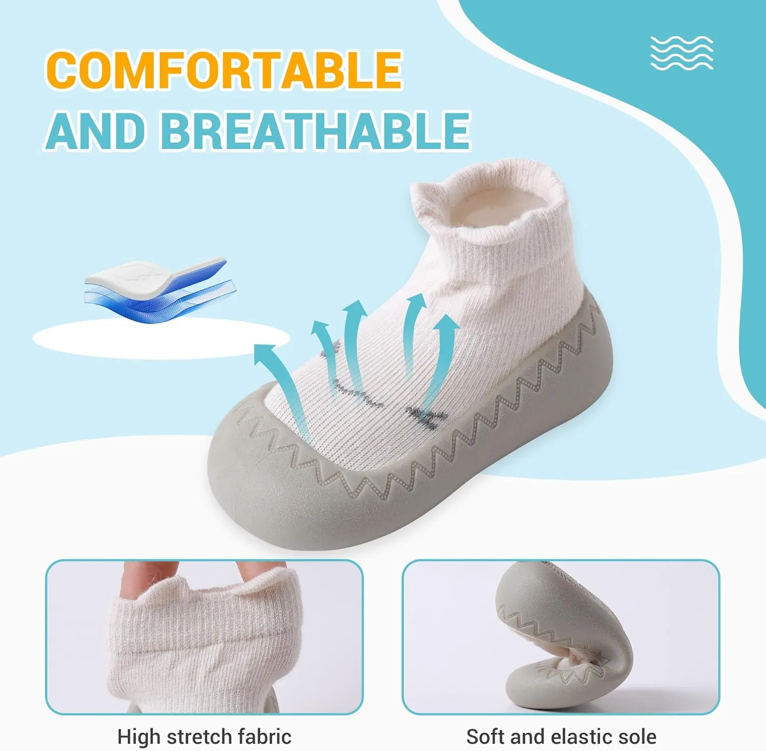XQ&XG Baby Shoes Infant First Walker Shoes Infant Floor Shoes Indoor Outdoor Non Slip Soft Rubber Sole Breathable Slippers Unisex Sock Shoes Baby Boys Girls Cartoon Slip On Sneakers