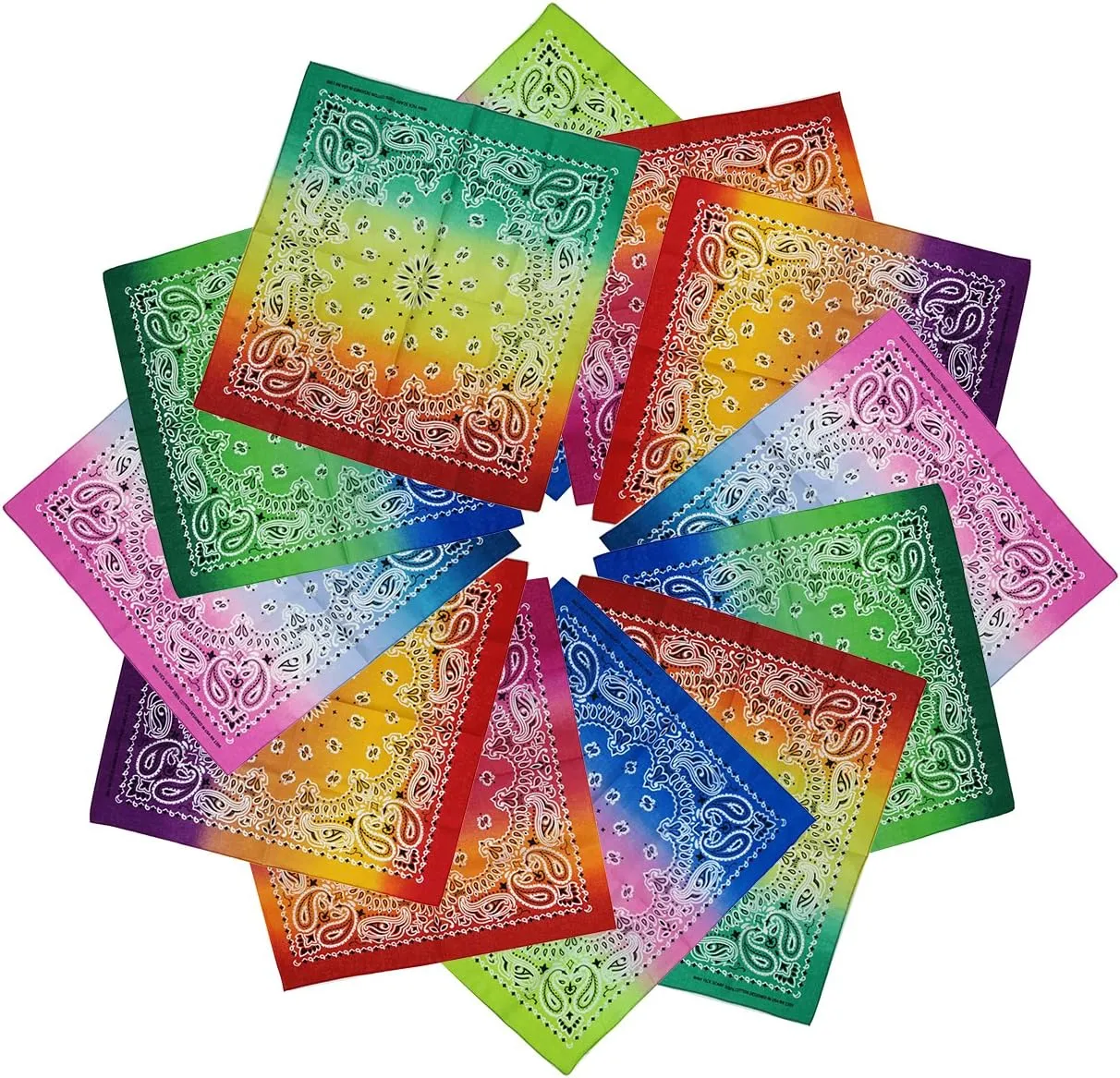 xsby 12 Piece Novelty Bandanas Paisley 100% Cotton Headwear