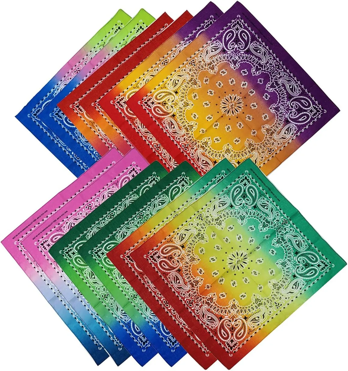 xsby 12 Piece Novelty Bandanas Paisley 100% Cotton Headwear