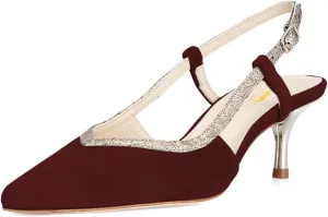 XYD Pointed Toe Velvet Pumps for Women Plated Low Heels Kitten Slingback Dress Wedding Bridal Prom Comfy Shoes