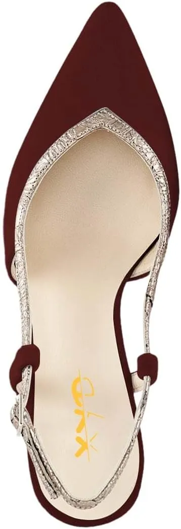 XYD Pointed Toe Velvet Pumps for Women Plated Low Heels Kitten Slingback Dress Wedding Bridal Prom Comfy Shoes