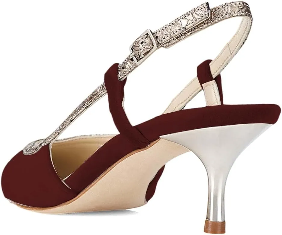 XYD Pointed Toe Velvet Pumps for Women Plated Low Heels Kitten Slingback Dress Wedding Bridal Prom Comfy Shoes