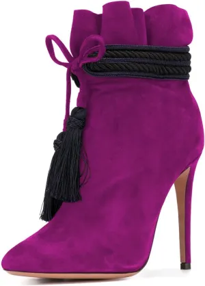 XYD Women Boots Comfy Lace Up Tassels Zipper High Stiletto Heels Almond Toe Pull On Fancy Party Shoes