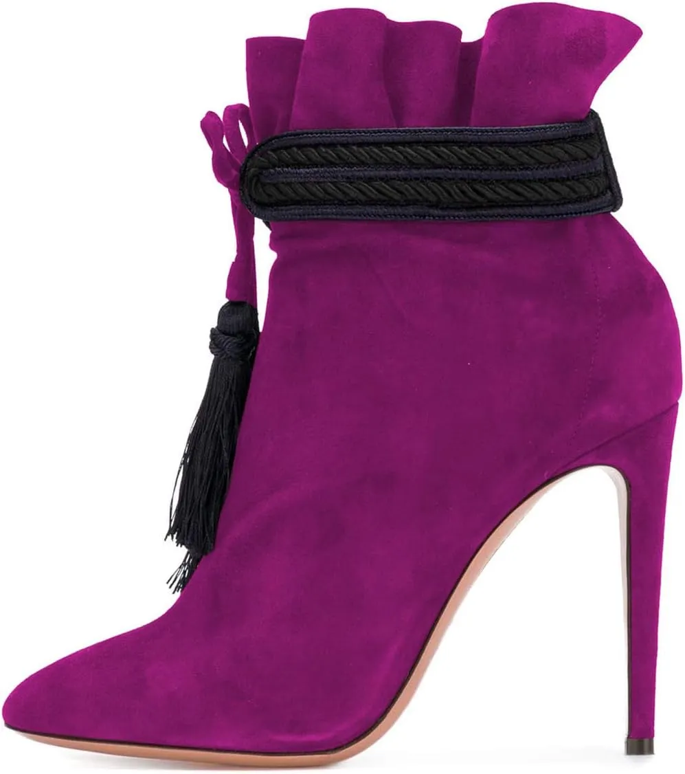 XYD Women Boots Comfy Lace Up Tassels Zipper High Stiletto Heels Almond Toe Pull On Fancy Party Shoes