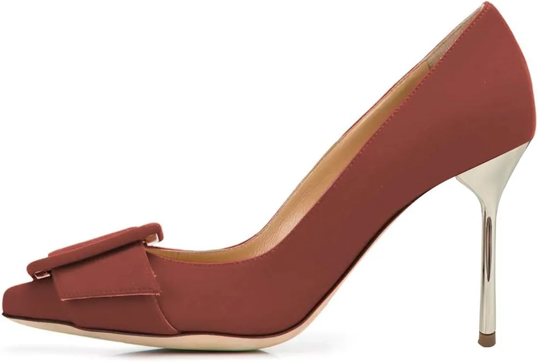 XYD Women Fashion Pointed Toe High Heels Pumps Buckles Slip On Stilettos Dress Party Office Shoes