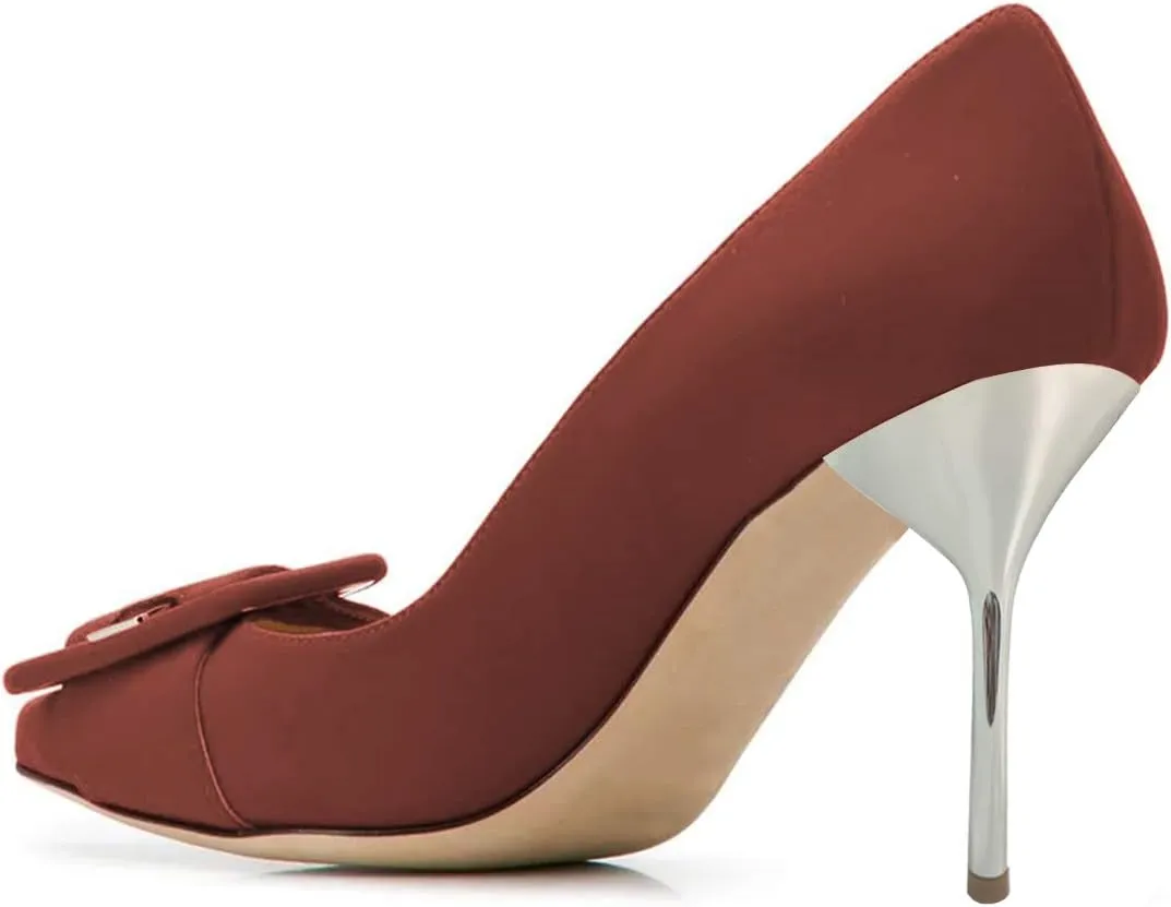 XYD Women Fashion Pointed Toe High Heels Pumps Buckles Slip On Stilettos Dress Party Office Shoes