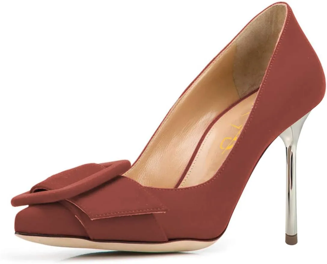 XYD Women Fashion Pointed Toe High Heels Pumps Buckles Slip On Stilettos Dress Party Office Shoes