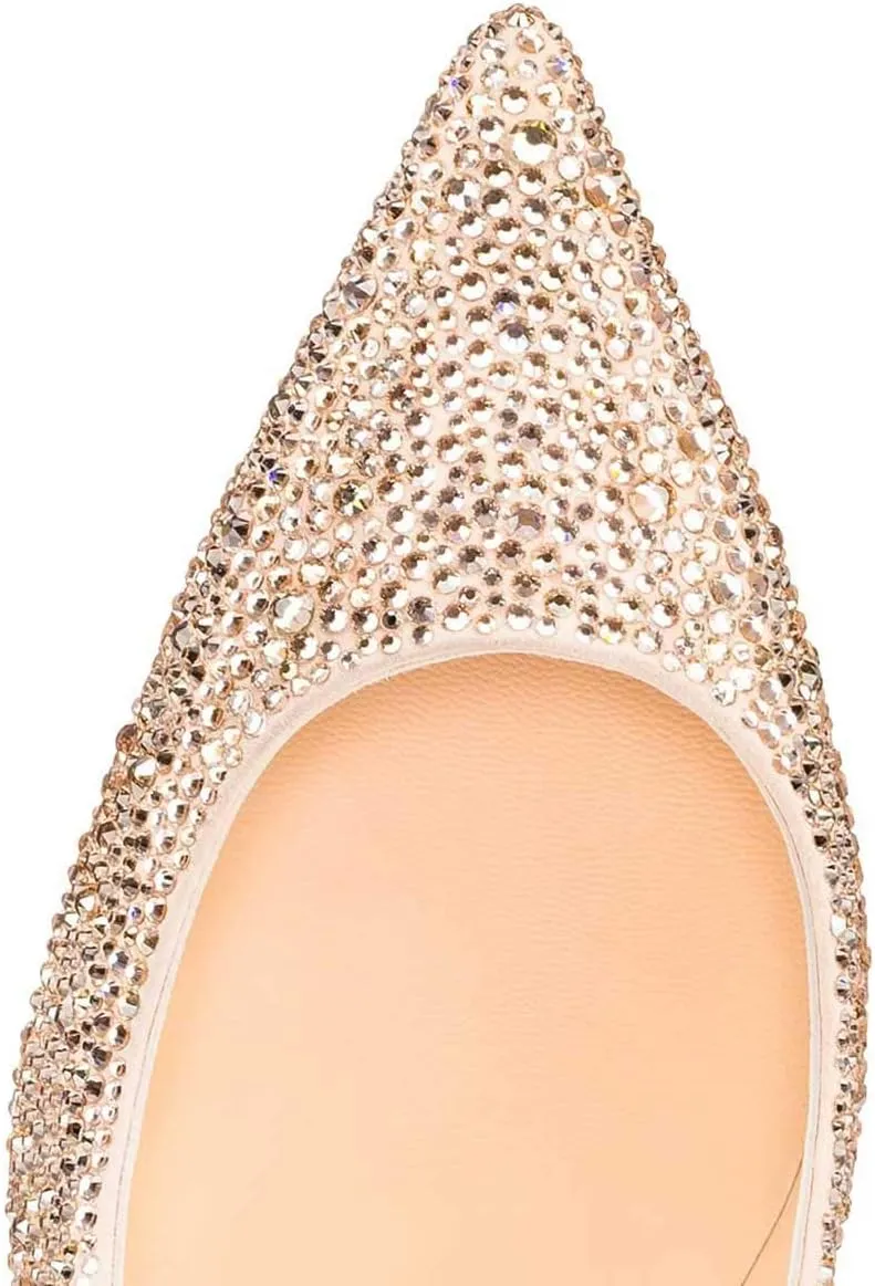 XYD Women Sexy Pointy Toe Crystal Studded Pumps Stiletto High Heel Slip On Ballroom Dress Shoes