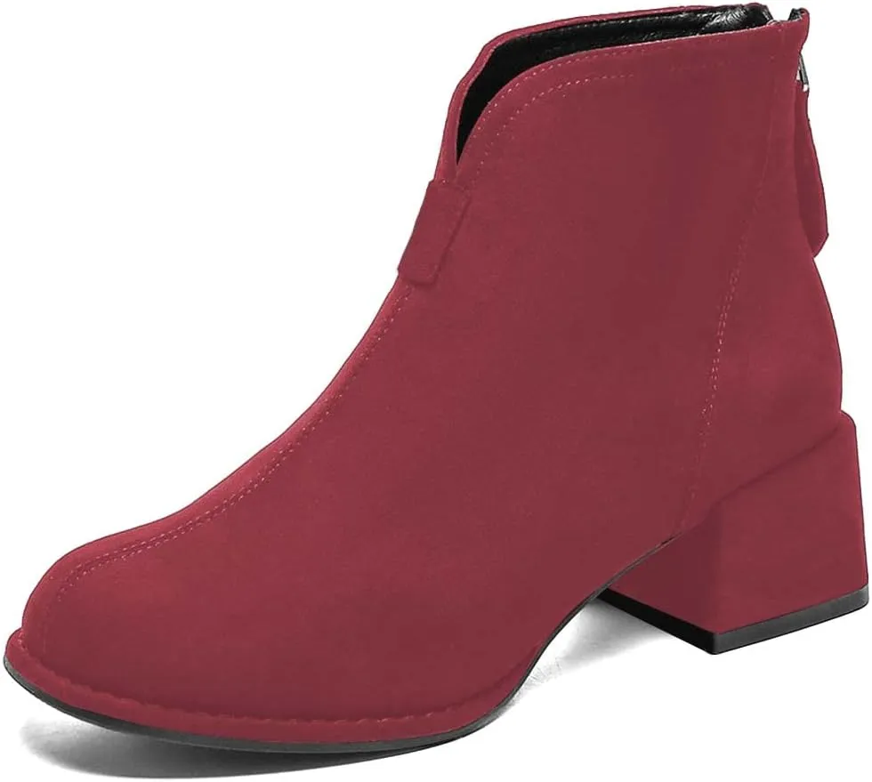 XYD Women's Comfort Classic Chelsea Boots Ankle High Chunky Block Heel Faux Suede Slip On Casual Fashion Round Toe Booties with Back Zipper