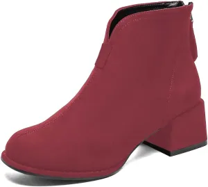 XYD Women's Comfort Classic Chelsea Boots Ankle High Chunky Block Heel Faux Suede Slip On Casual Fashion Round Toe Booties with Back Zipper
