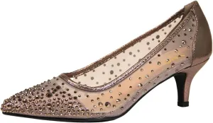XYD Women's Pointed Closed Toe Slip On Graceful Mesh Pumps Rhinestone Studs Comfy Kitten Heels Shoes for Mother Brides Wedding Party