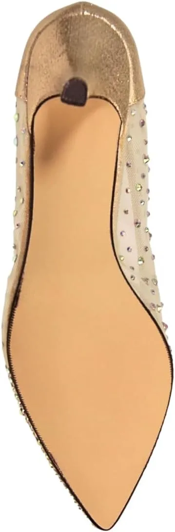 XYD Women's Pointed Closed Toe Slip On Graceful Mesh Pumps Rhinestone Studs Comfy Kitten Heels Shoes for Mother Brides Wedding Party