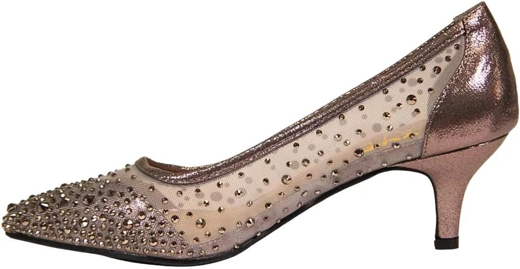XYD Women's Pointed Closed Toe Slip On Graceful Mesh Pumps Rhinestone Studs Comfy Kitten Heels Shoes for Mother Brides Wedding Party