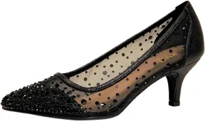 XYD Women's Pointed Closed Toe Slip On Graceful Mesh Pumps Rhinestone Studs Comfy Kitten Heels Shoes for Mother Brides Wedding Party