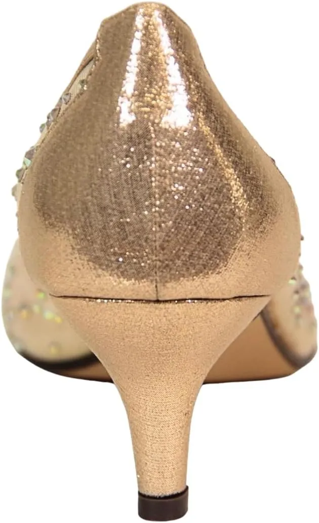 XYD Women's Pointed Closed Toe Slip On Graceful Mesh Pumps Rhinestone Studs Comfy Kitten Heels Shoes for Mother Brides Wedding Party