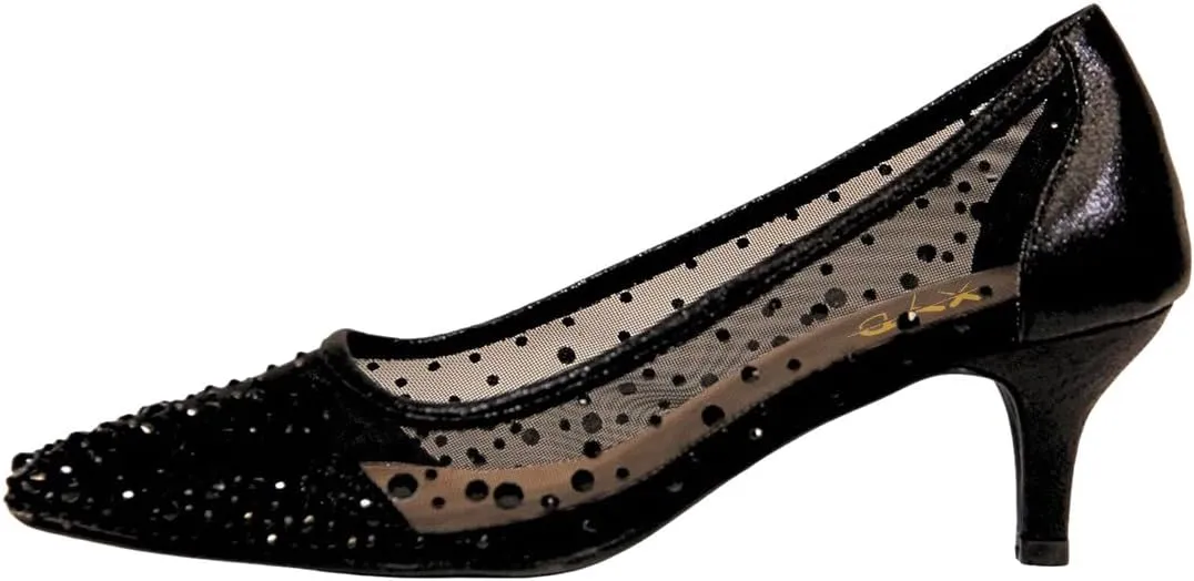 XYD Women's Pointed Closed Toe Slip On Graceful Mesh Pumps Rhinestone Studs Comfy Kitten Heels Shoes for Mother Brides Wedding Party