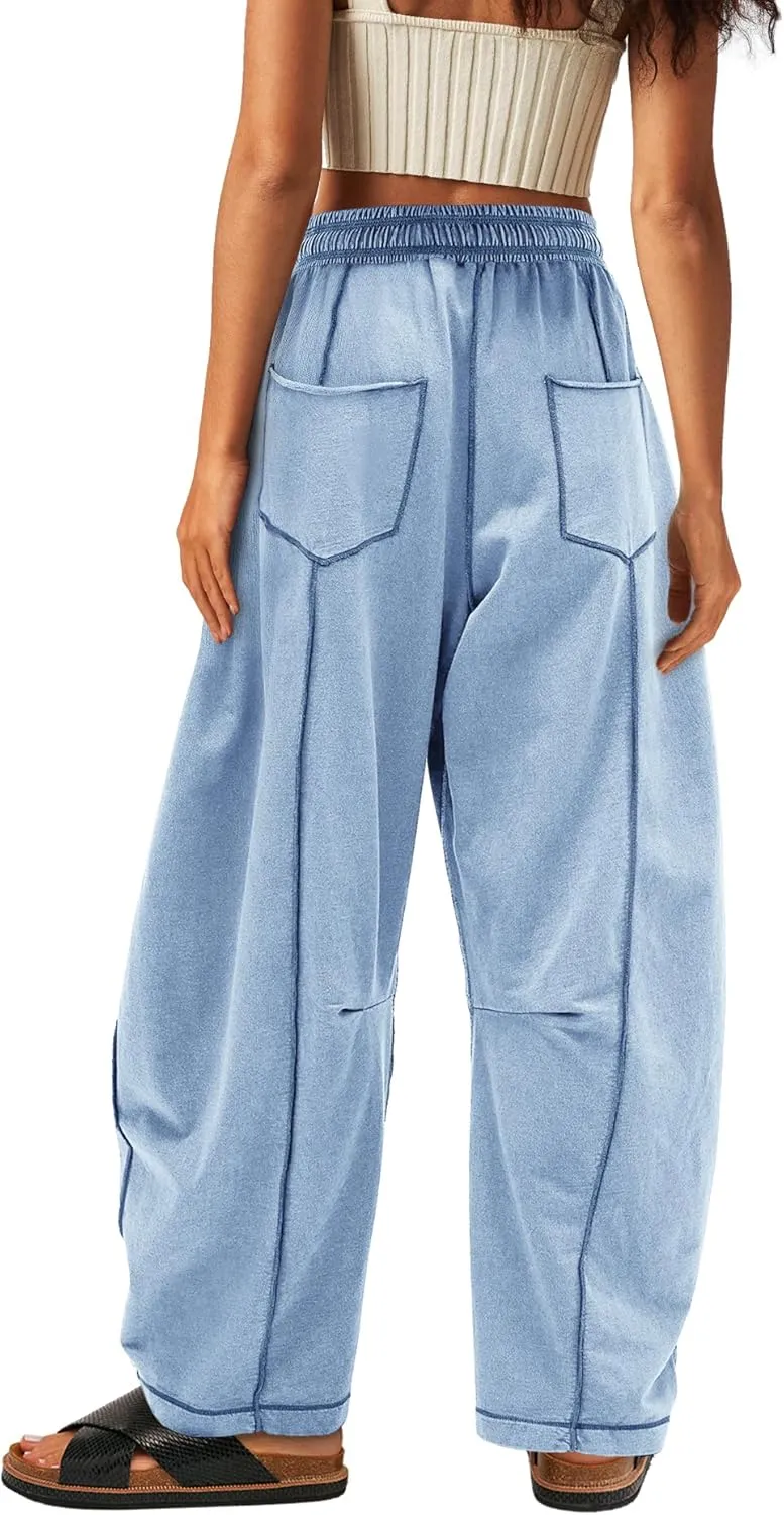 Yanekop Womens Baggy Wide Leg Pants Casual Summer Palazzo Pants Drawstring Waist Lounge Pants with Pockets