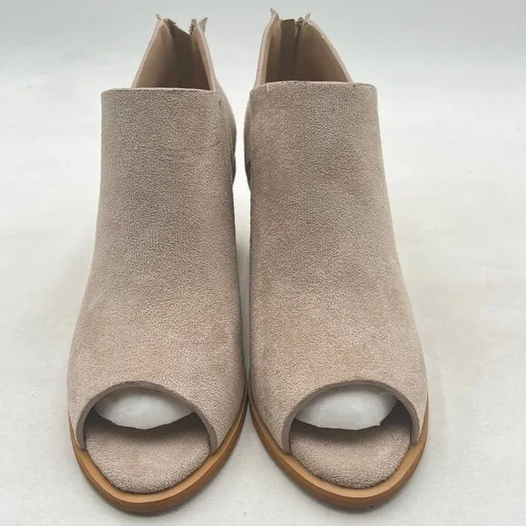 YDN Beige Peep Toe Low Chunky Heels Back Zipper Sandal Ankle Boots Comfy Shoes