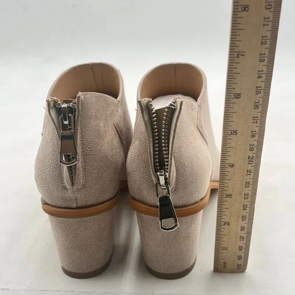 YDN Beige Peep Toe Low Chunky Heels Back Zipper Sandal Ankle Boots Comfy Shoes
