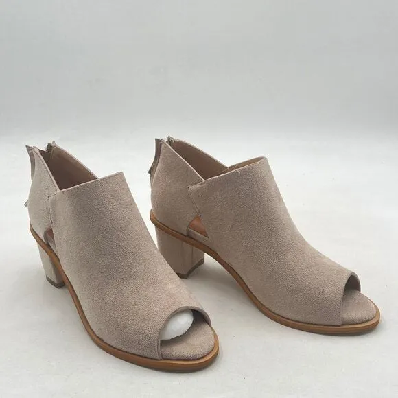 YDN Beige Peep Toe Low Chunky Heels Back Zipper Sandal Ankle Boots Comfy Shoes