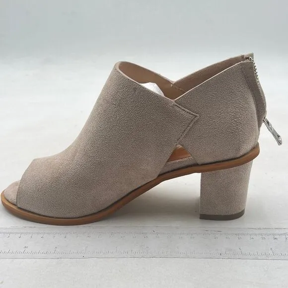 YDN Beige Peep Toe Low Chunky Heels Back Zipper Sandal Ankle Boots Comfy Shoes