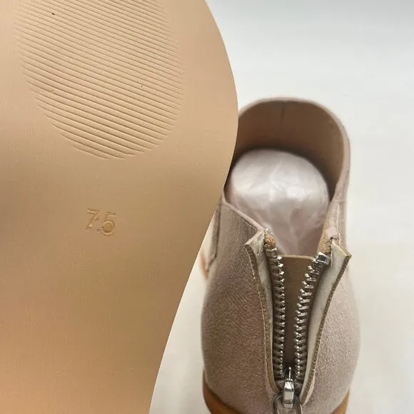 YDN Beige Peep Toe Low Chunky Heels Back Zipper Sandal Ankle Boots Comfy Shoes