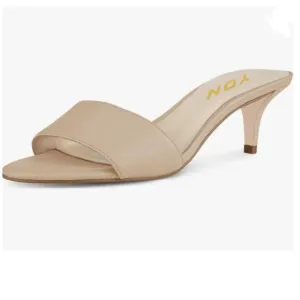YDN Nude Comfy Kitten Heel Mules Slip on Clog Sandals Open Toe Dress Slide Shoes