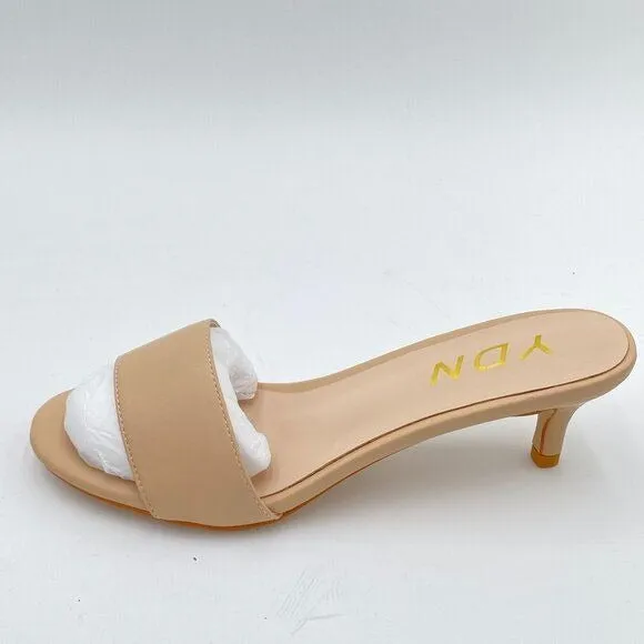YDN Nude Comfy Kitten Heel Mules Slip on Clog Sandals Open Toe Dress Slide Shoes