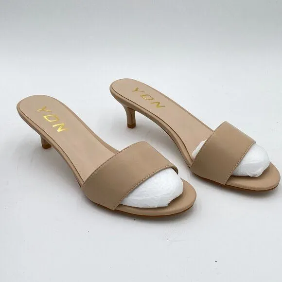 YDN Nude Comfy Kitten Heel Mules Slip on Clog Sandals Open Toe Dress Slide Shoes