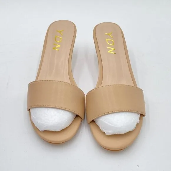 YDN Nude Comfy Kitten Heel Mules Slip on Clog Sandals Open Toe Dress Slide Shoes