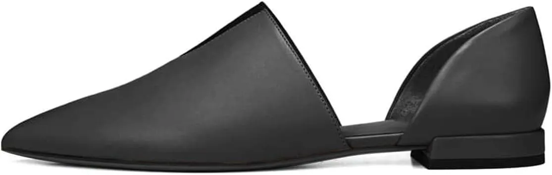 YDN Women Pointed Toe D'Orsay Ballet Flats V Cut Low Heels Slip On Office Dress Loafer Shoes