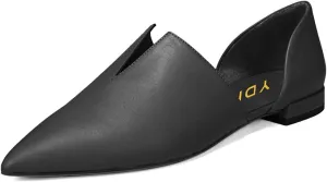 YDN Women Pointed Toe D'Orsay Ballet Flats V Cut Low Heels Slip On Office Dress Loafer Shoes